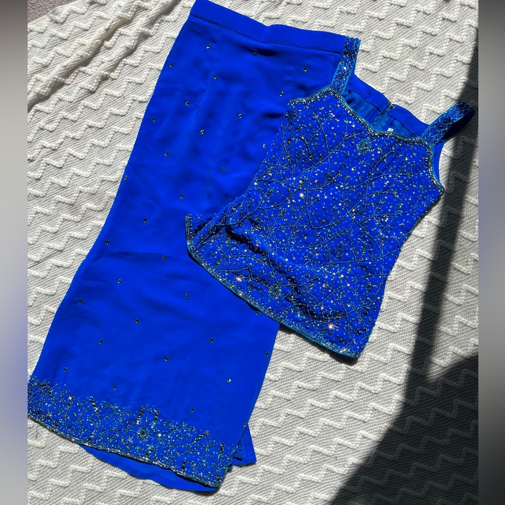 Sequined Royal blue 2 piece prom dress size XS